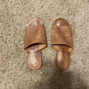 Free People Tan Leather Slide Sandals